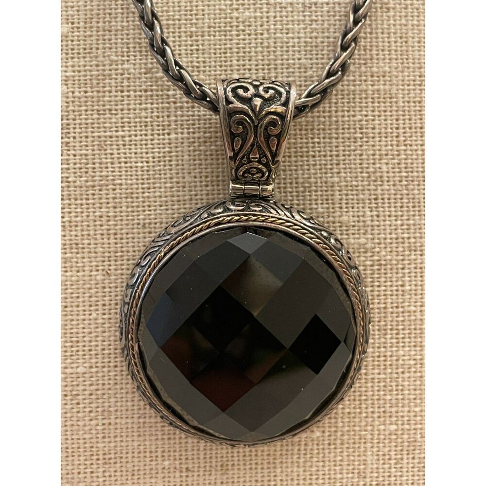 Stunning EFFY BH Sterling Silver and 18k Gold with Round black  Onyx  necklace